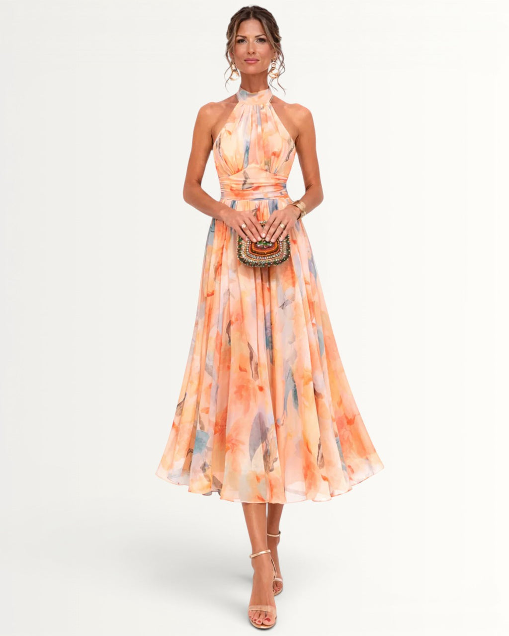 AURORA | HALTER NECK DRESS WITH WATERCOLOR PRINT