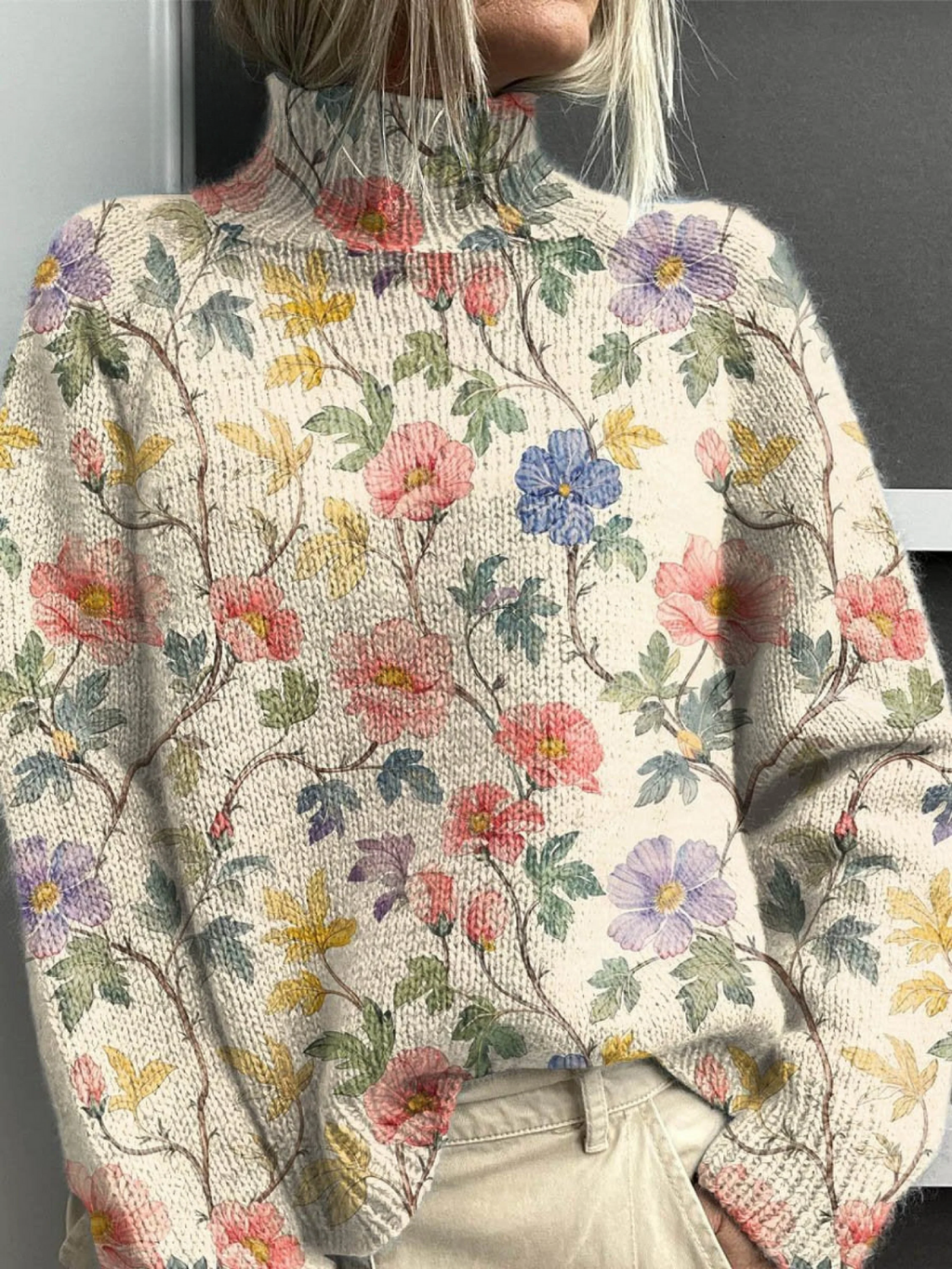 FREYA | LOVELY FLORAL TURTLENECK SWEATER