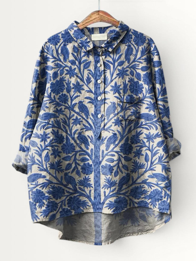 NATALIE | WOMEN'S INDIAN ART FLORAL VINTAGE PRINT CASUAL SHIRT