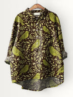 NORA | WOMEN'S VINTAGE FLORAL BIRDS ART PRINT CASUAL SHIRT