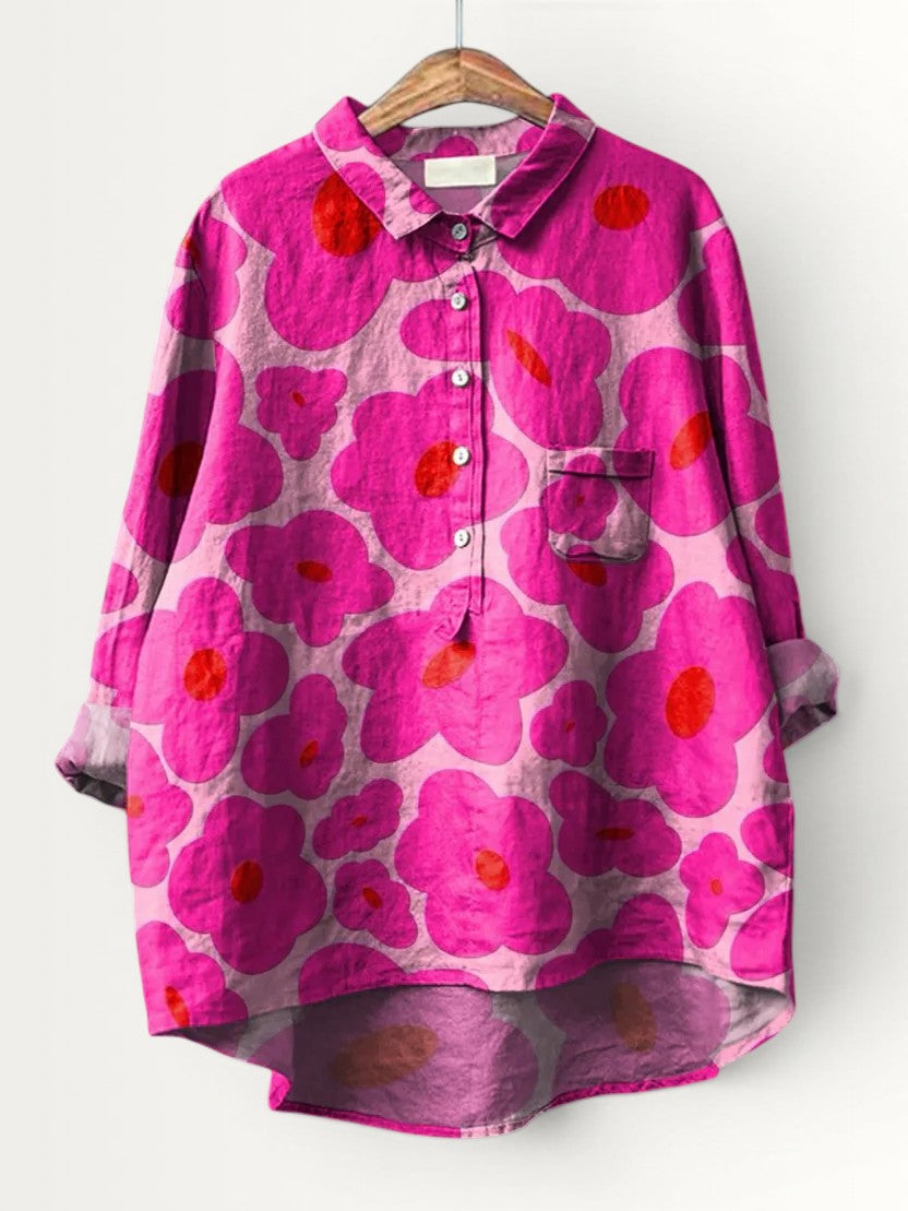 AMAYAH | VIBRANT PINK FLORAL PATTERN PRINTED WOMEN'S CASUAL SHIRT