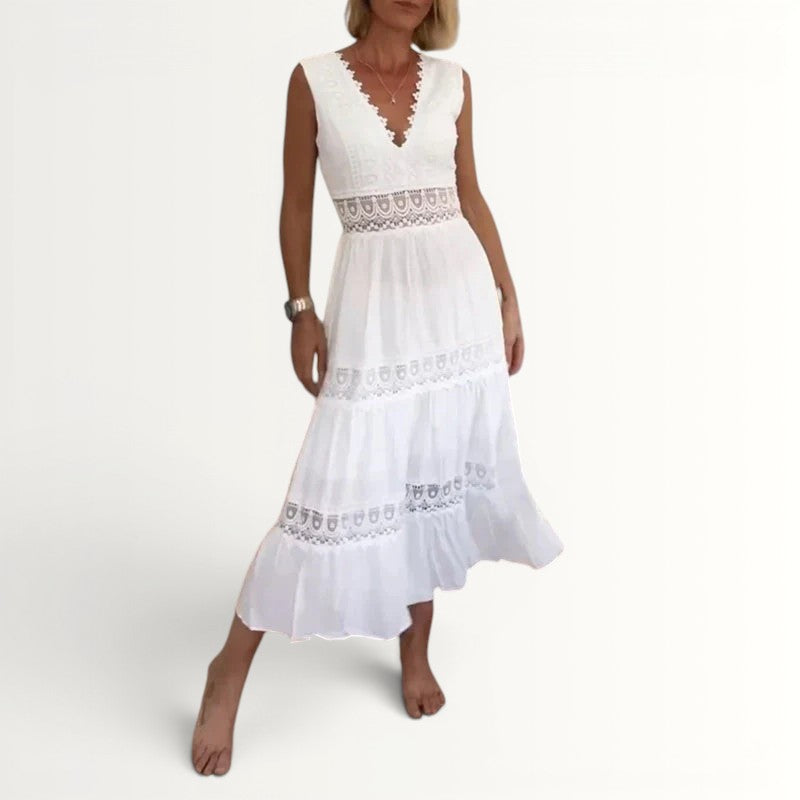 CHARLOTTE | HANDCRAFTED LACE DRESS WITH V-NECKLINE