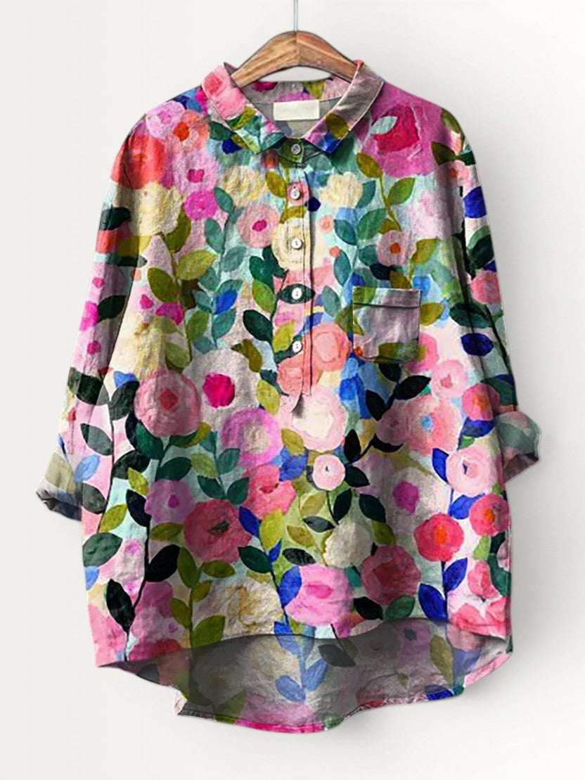 DELIA | COLORFUL SPRING FLORAL GARDEN PRINTED WOMEN'S CASUAL SHIRT