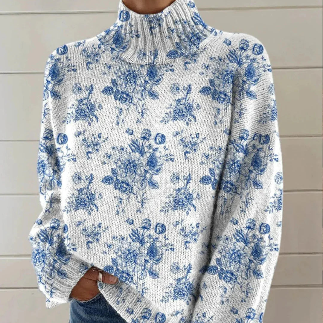 ASHLEY | BLUE BLOSSOM TURTLENECK SWEATER