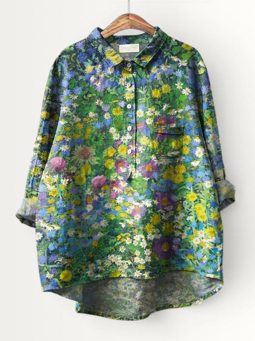EMERY | WOMEN'S VINTAGE FLORAL ART PRINT CASUAL SHIRT