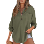 PATRICIA | CASUAL LIGHTWEIGHT BUTTON V NECK TUNIC BLOUSE