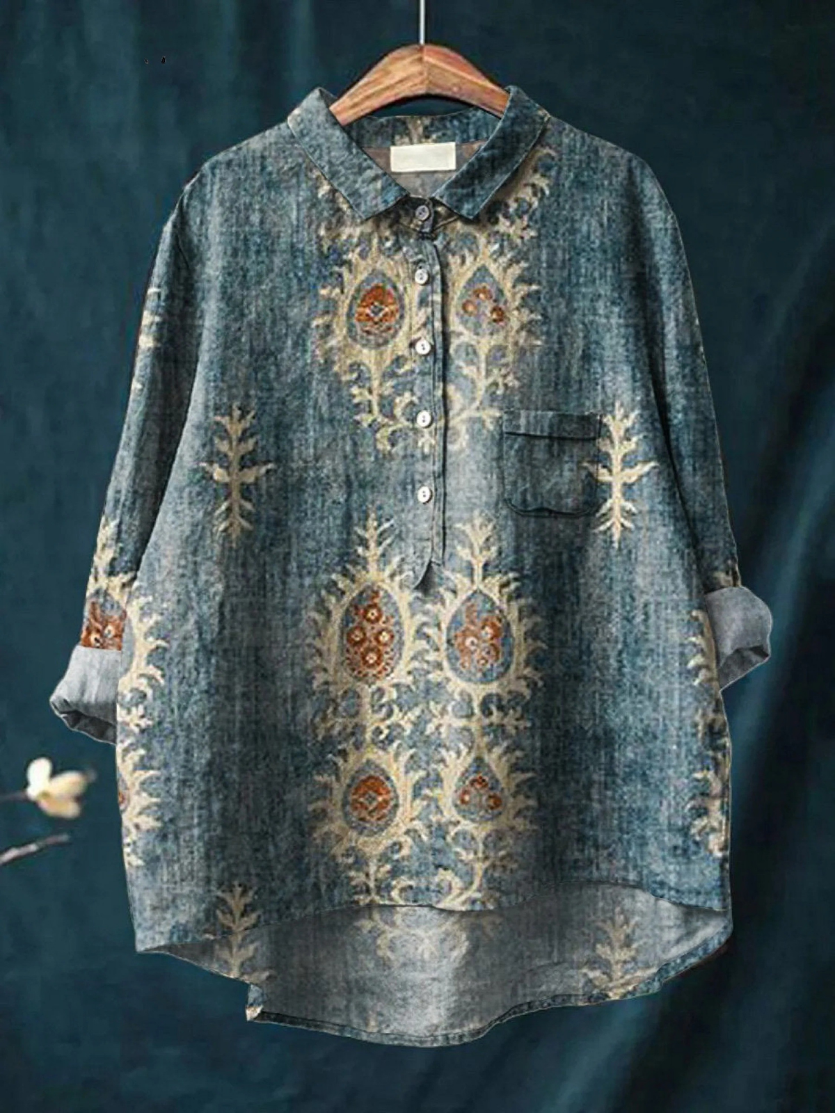 NINA | WOMEN'S VINTAGE ETHNIC FLORAL ART PRINT CASUAL SHIRT