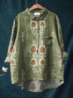 NINA | WOMEN'S VINTAGE ETHNIC FLORAL ART PRINT CASUAL SHIRT