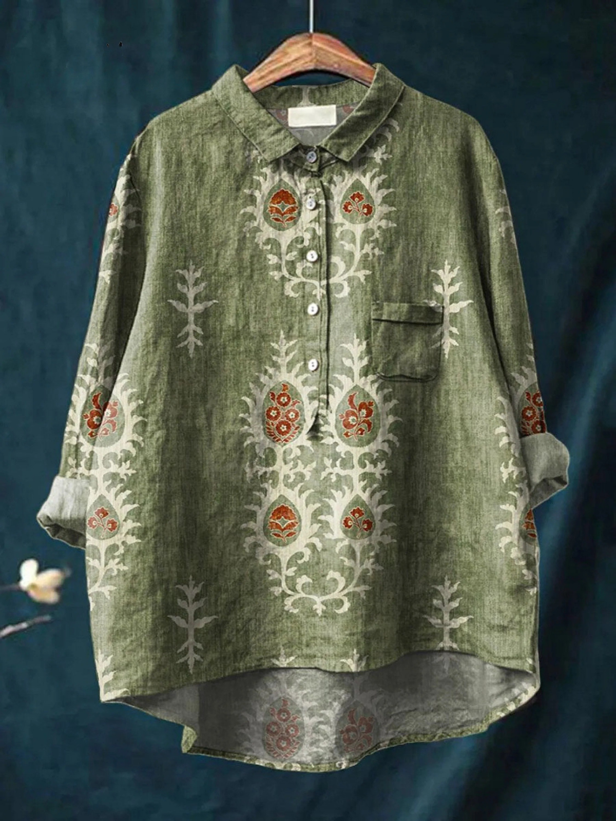 NINA | WOMEN'S VINTAGE ETHNIC FLORAL ART PRINT CASUAL SHIRT