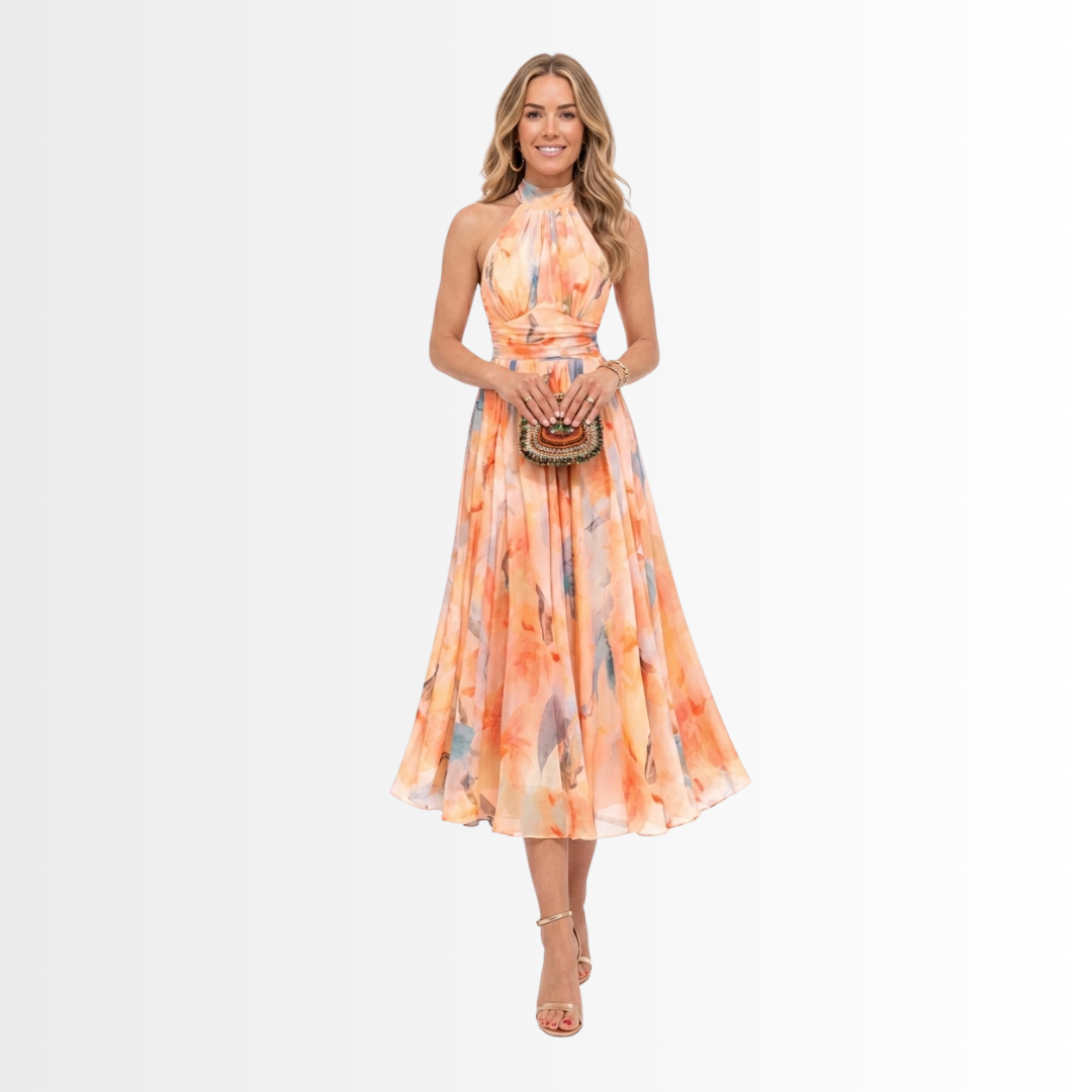 AURORA | HALTER NECK DRESS WITH WATERCOLOR PRINT