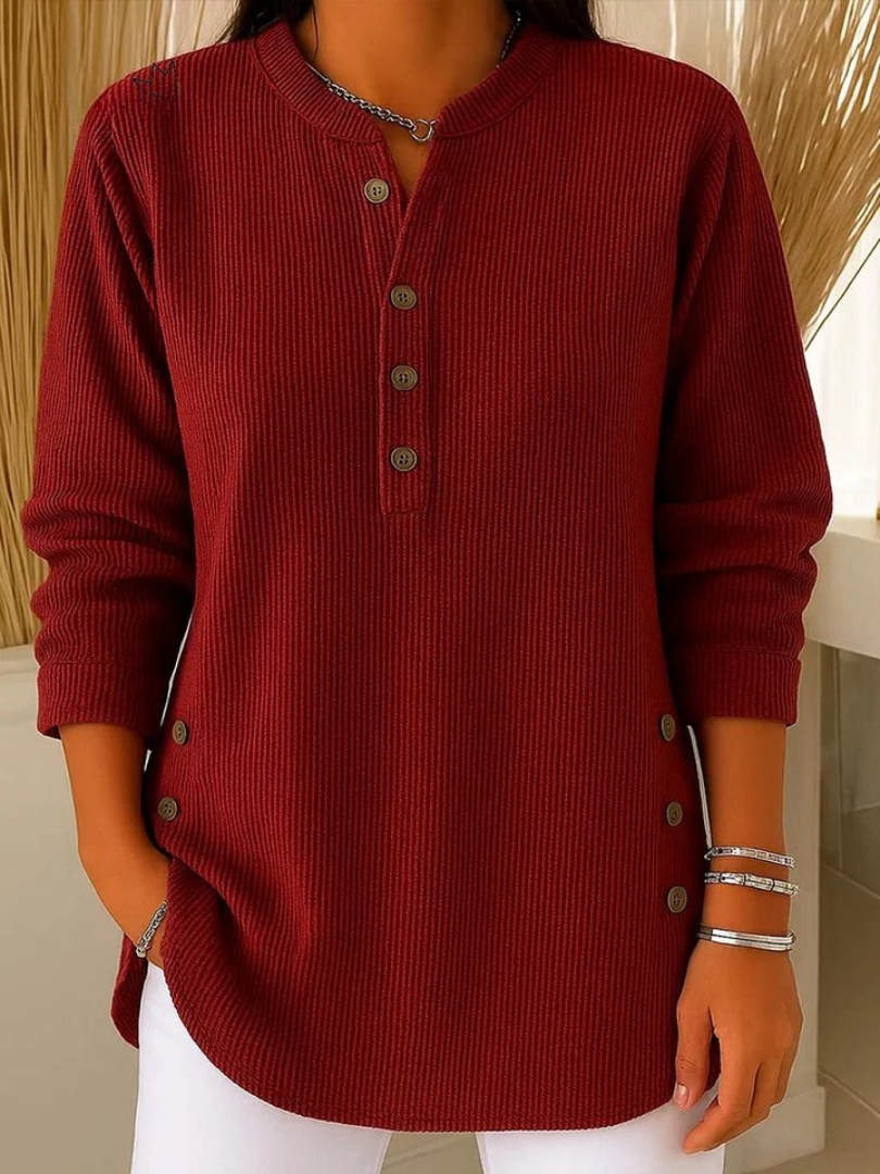 WILLOW | CASUAL RIBBED LONG SLEEVE HENLEY TOP