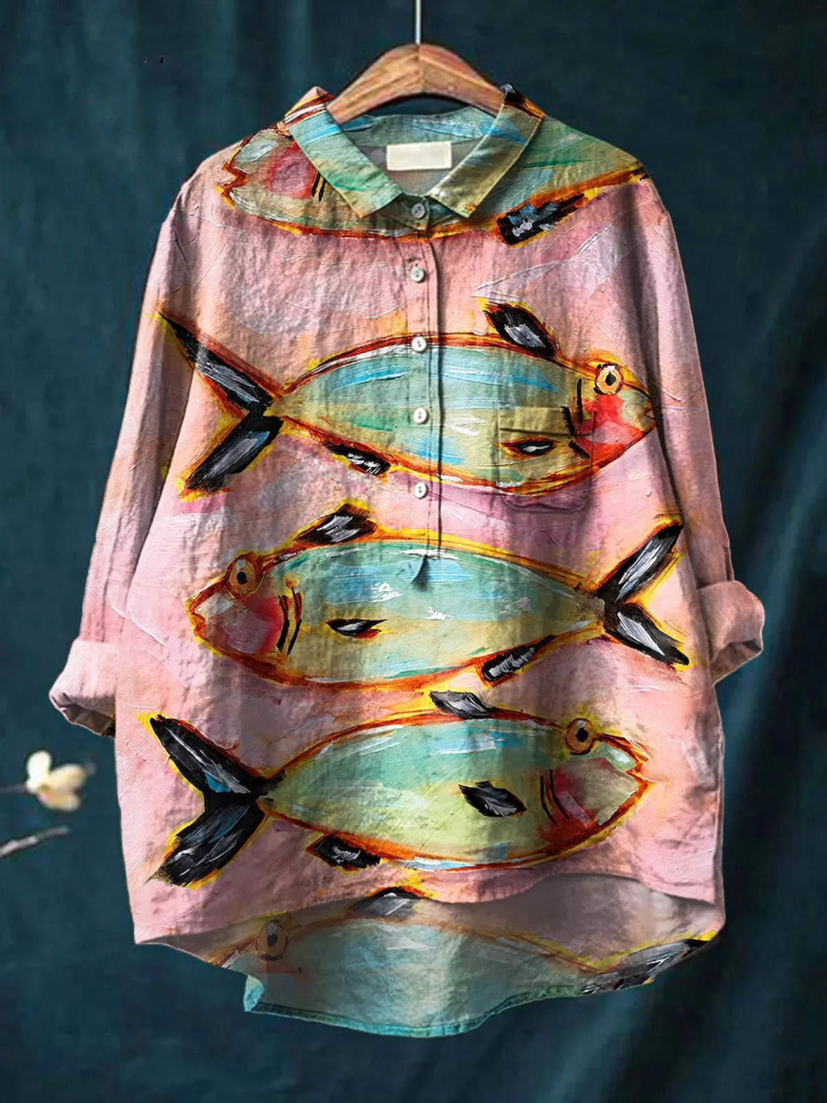 BLYTHE | WOMEN'S VINTAGE FISH ART PRINT CASUAL SHIRT