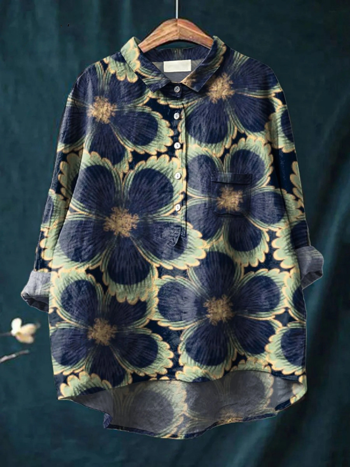 AVIELLE | WOMEN'S VINTAGE FLORAL ART PRINT CASUAL SHIRT