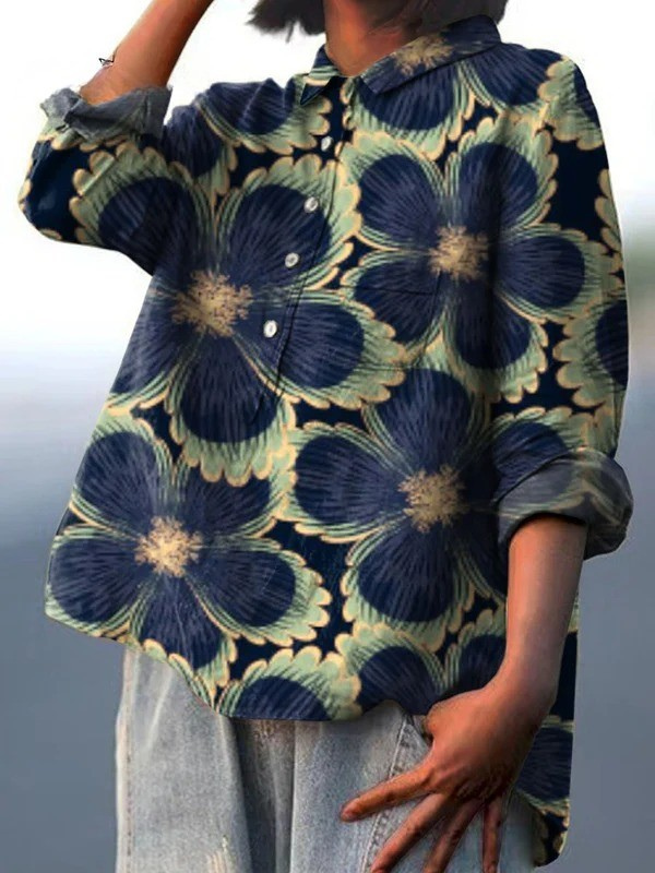 AVIELLE | WOMEN'S VINTAGE FLORAL ART PRINT CASUAL SHIRT