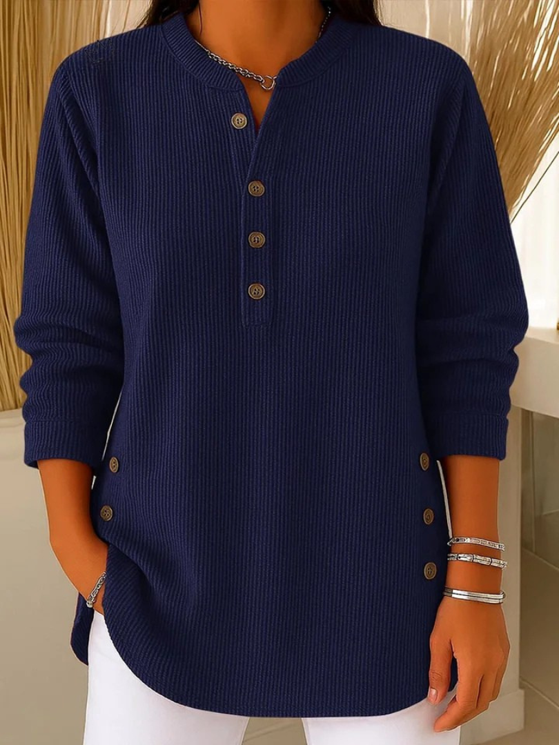 WILLOW | CASUAL RIBBED LONG SLEEVE HENLEY TOP