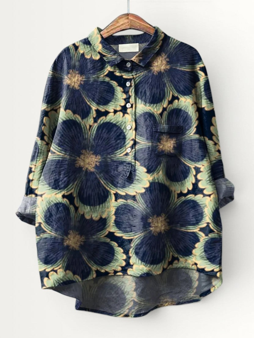AVIELLE | WOMEN'S VINTAGE FLORAL ART PRINT CASUAL SHIRT