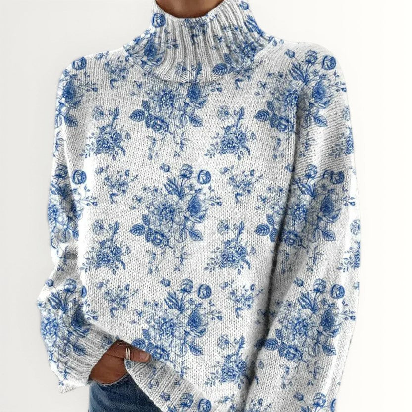 ASHLEY | BLUE BLOSSOM TURTLENECK SWEATER