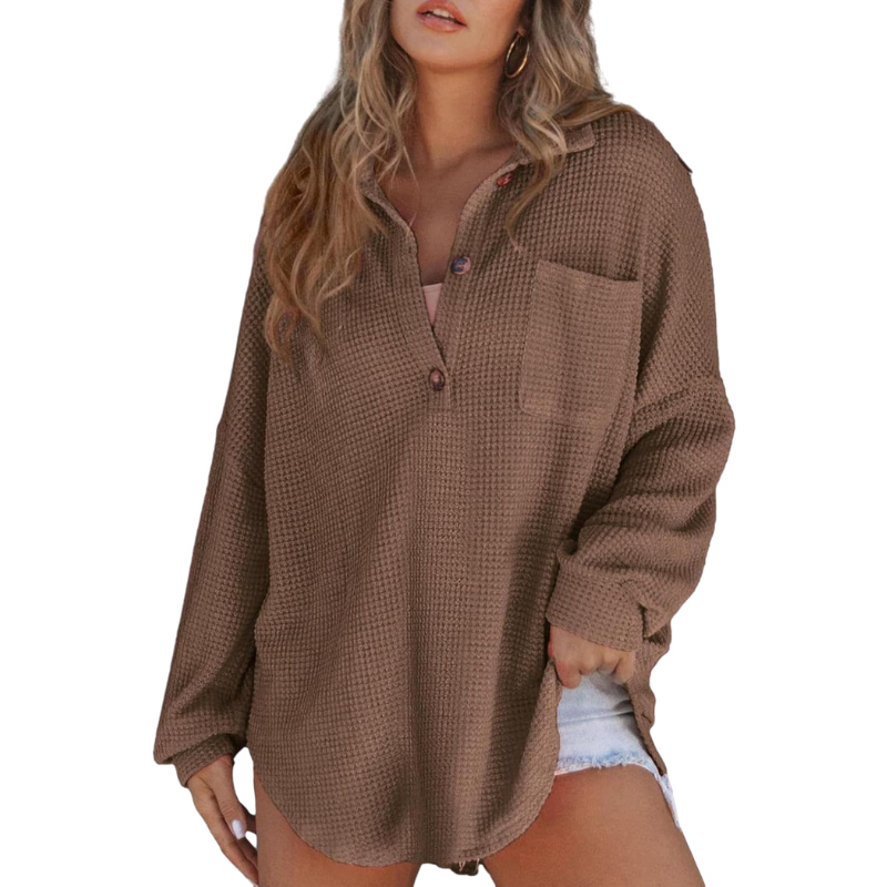 PATRICIA | CASUAL LIGHTWEIGHT BUTTON V NECK TUNIC BLOUSE