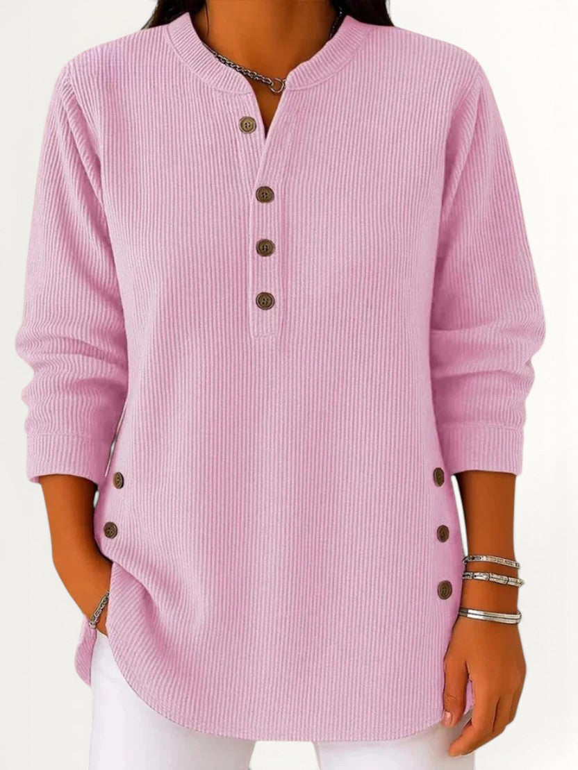 WILLOW | CASUAL RIBBED LONG SLEEVE HENLEY TOP