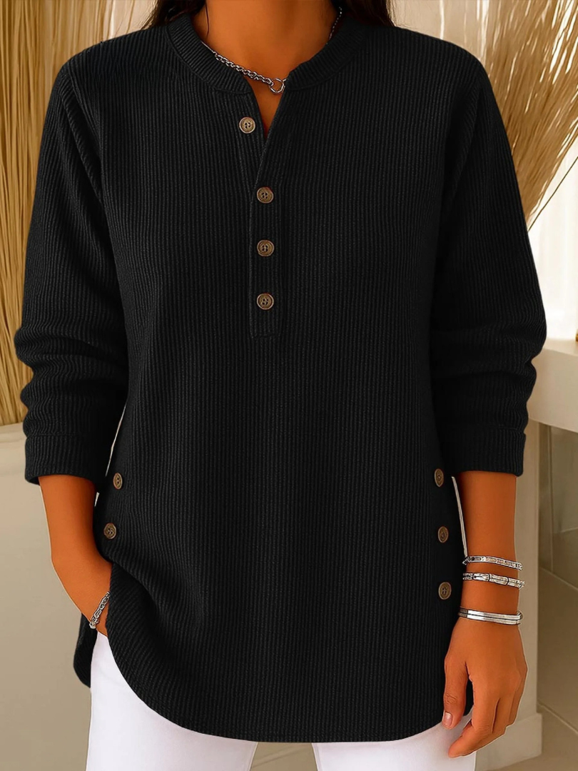 WILLOW | CASUAL RIBBED LONG SLEEVE HENLEY TOP