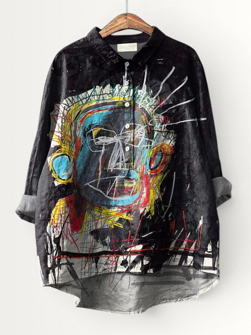 KYLIE | VINTAGE ABSTRACT FIGURE PAINTING ART PRINT CASUAL SHIRT