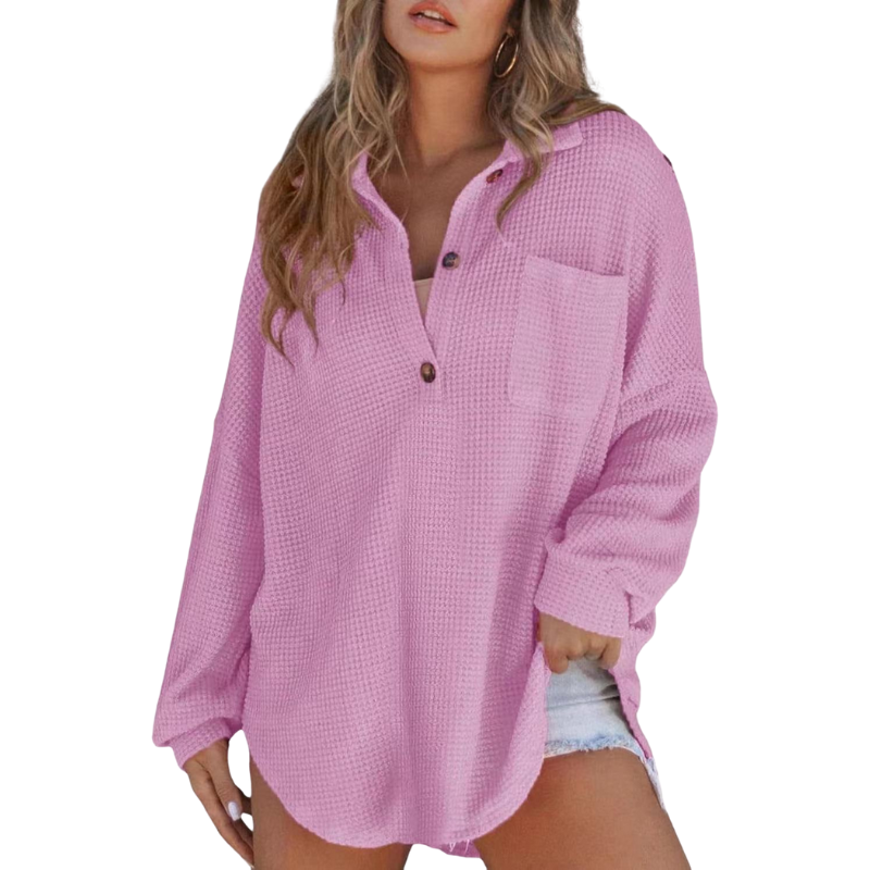 PATRICIA | CASUAL LIGHTWEIGHT BUTTON V NECK TUNIC BLOUSE