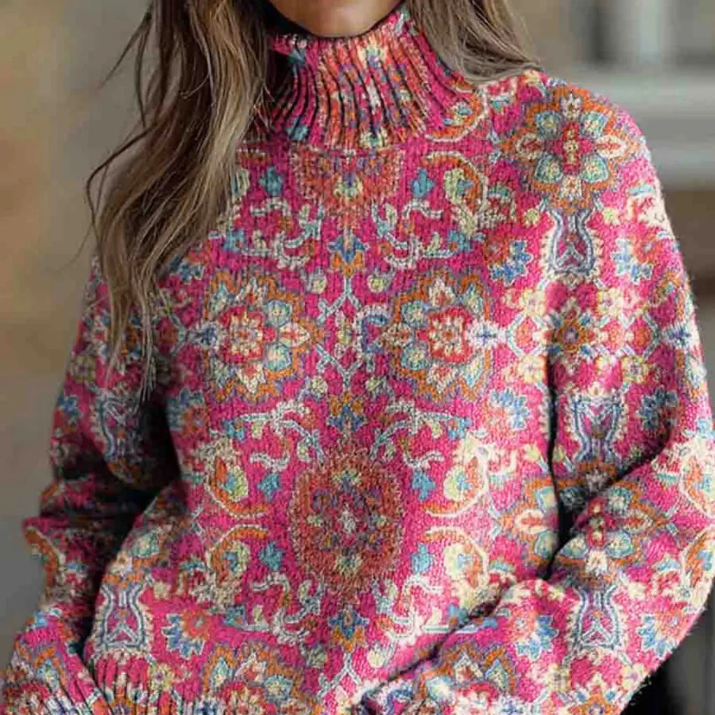 ANNABELLE | RETRO ETHNIC FLORAL TURTLENECK