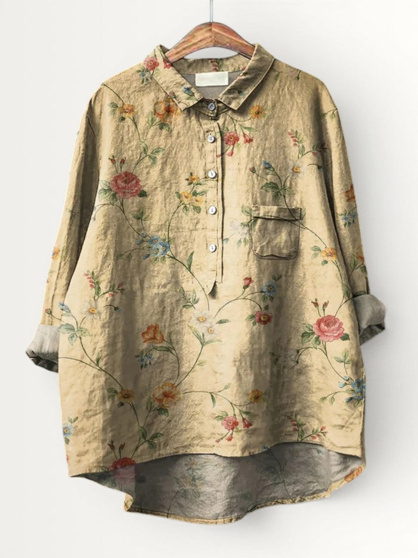 MARIAH | WOMEN'S VINTAGE FLORAL ART PRINTED CASUAL SHIRT