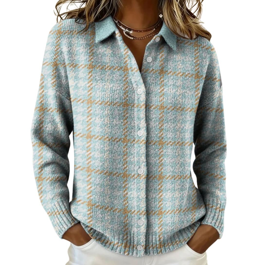 AVERY | SKY PLAID BUTTON KNIT