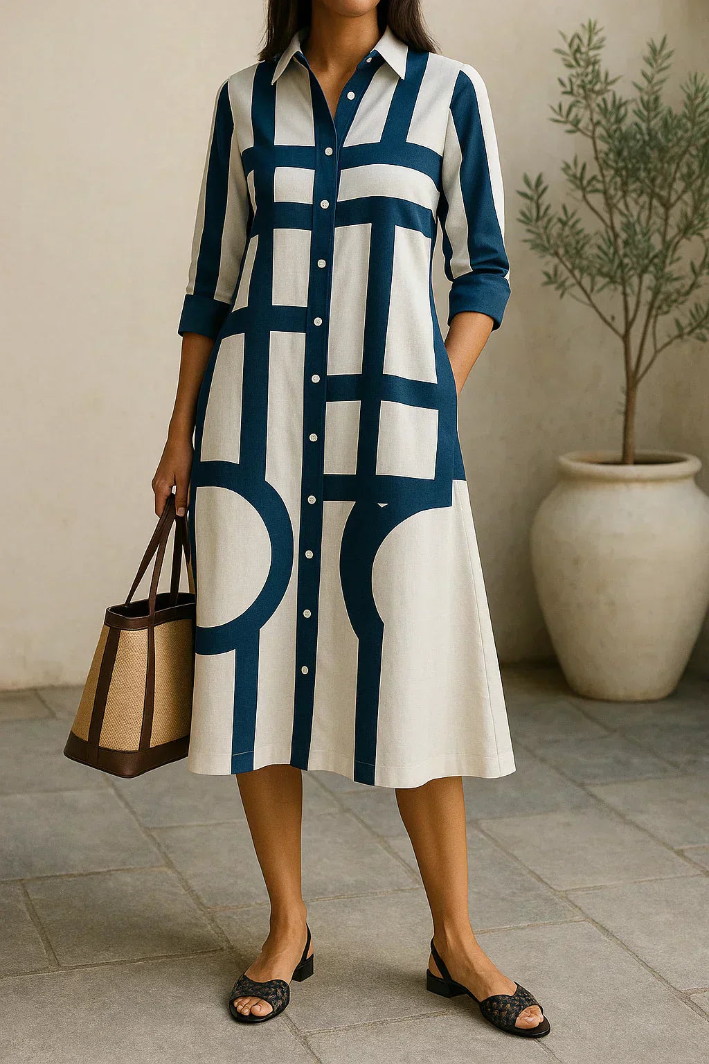 AXIS | SHIRT DRESS WITH GEOMETRIC PRINT