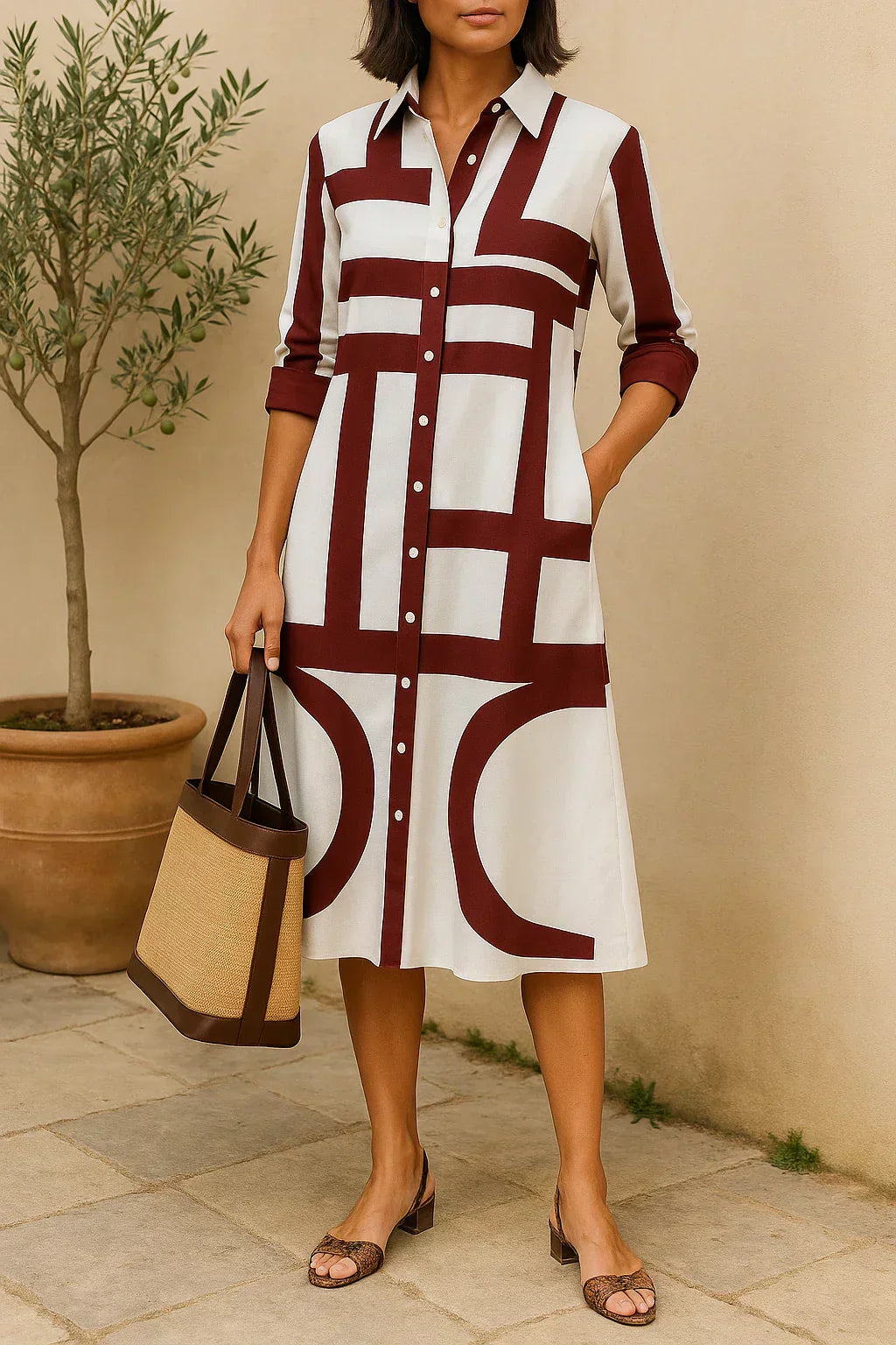 AXIS | SHIRT DRESS WITH GEOMETRIC PRINT