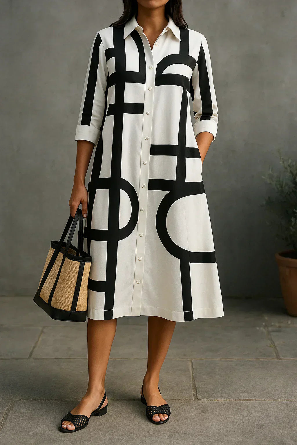 AXIS | SHIRT DRESS WITH GEOMETRIC PRINT