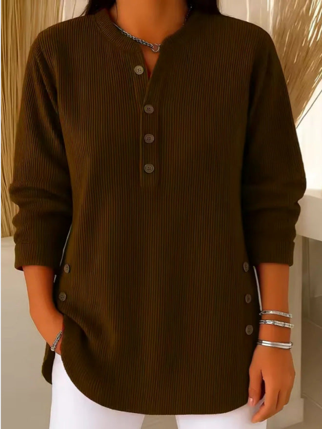 WILLOW | CASUAL RIBBED LONG SLEEVE HENLEY TOP