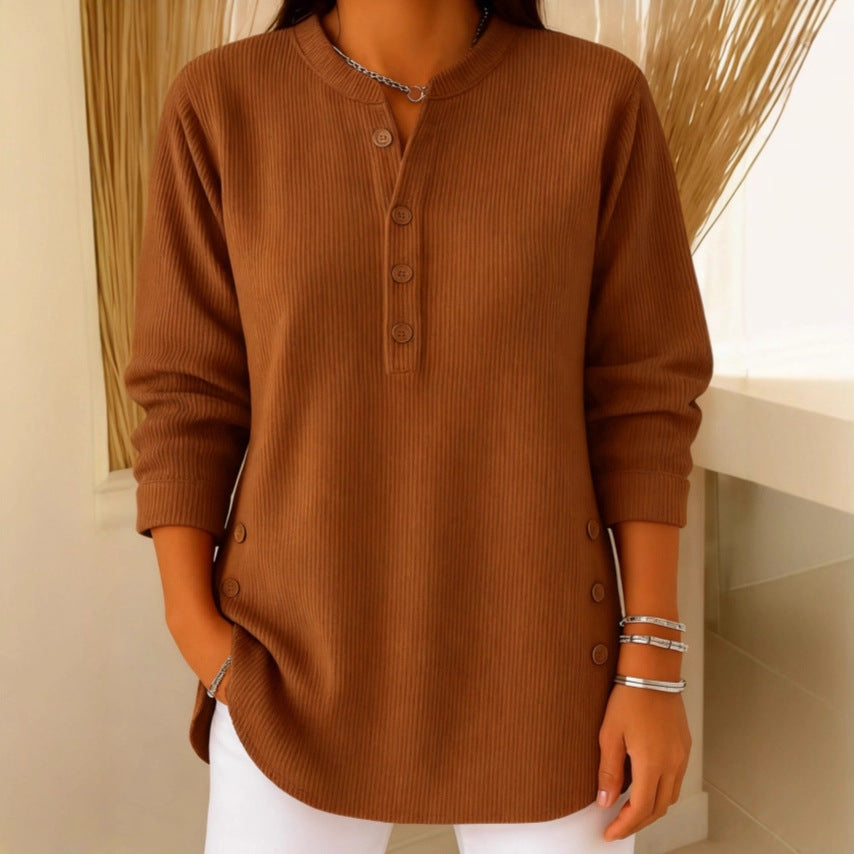 WILLOW | CASUAL RIBBED LONG SLEEVE HENLEY TOP