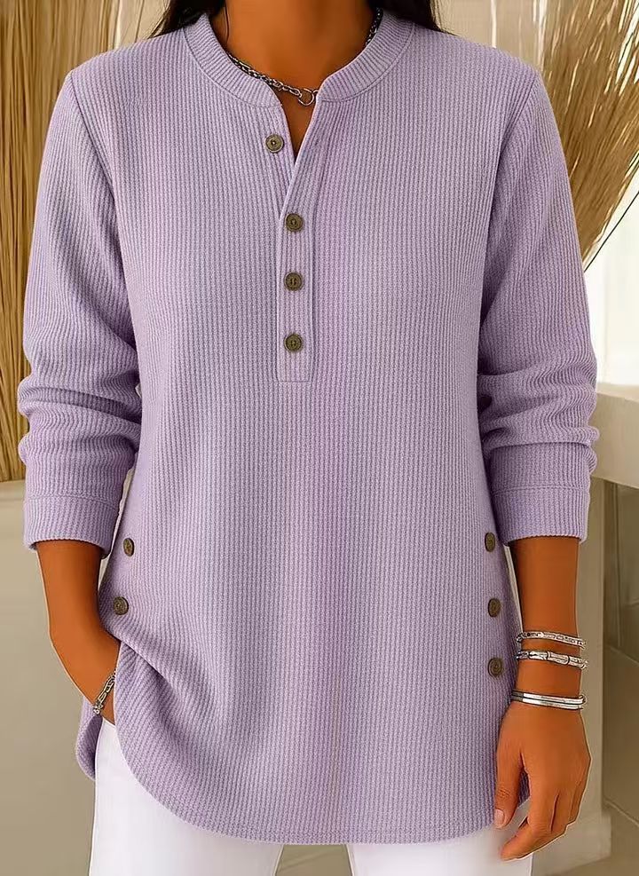 WILLOW | CASUAL RIBBED LONG SLEEVE HENLEY TOP
