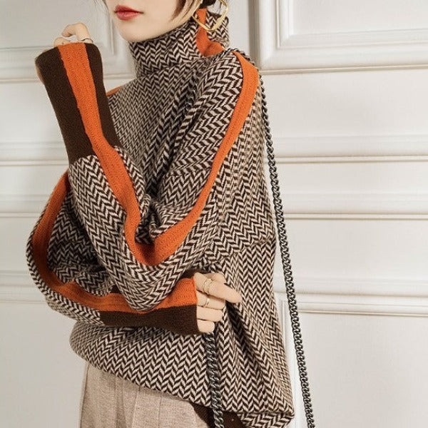 HANNAH | CONTRAST STRIPED TURTLENECK SWEATER