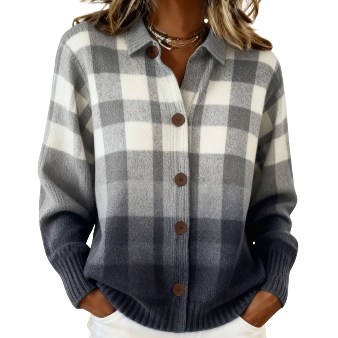ZOEY | GRAY OMBRE PLAID BUTTON CARDIGAN