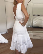 CHARLOTTE | HANDCRAFTED LACE DRESS WITH V-NECKLINE
