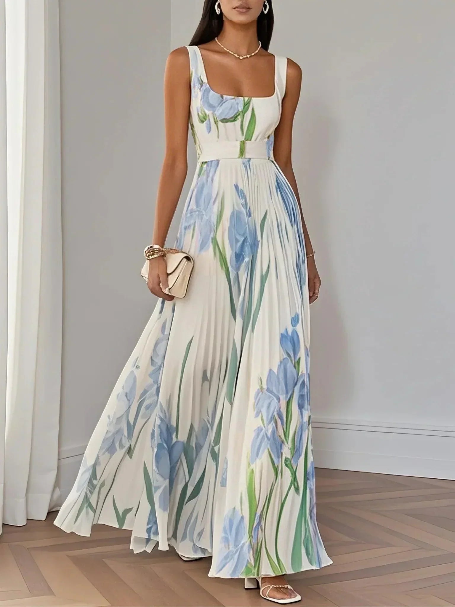ELLA | FLORAL PLEATED MAXI DRESS